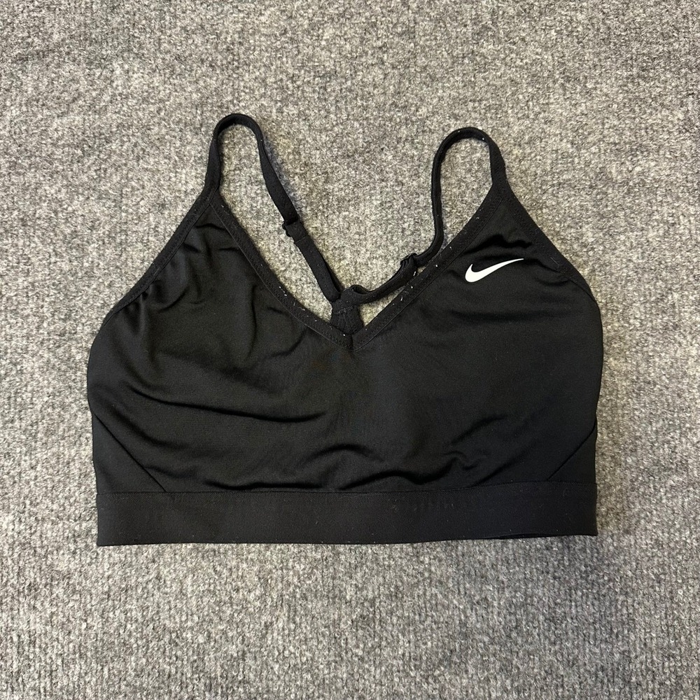 Nike Sports Bra Womens Size M Black Adjustable Straps Swoosh Logo Activewear